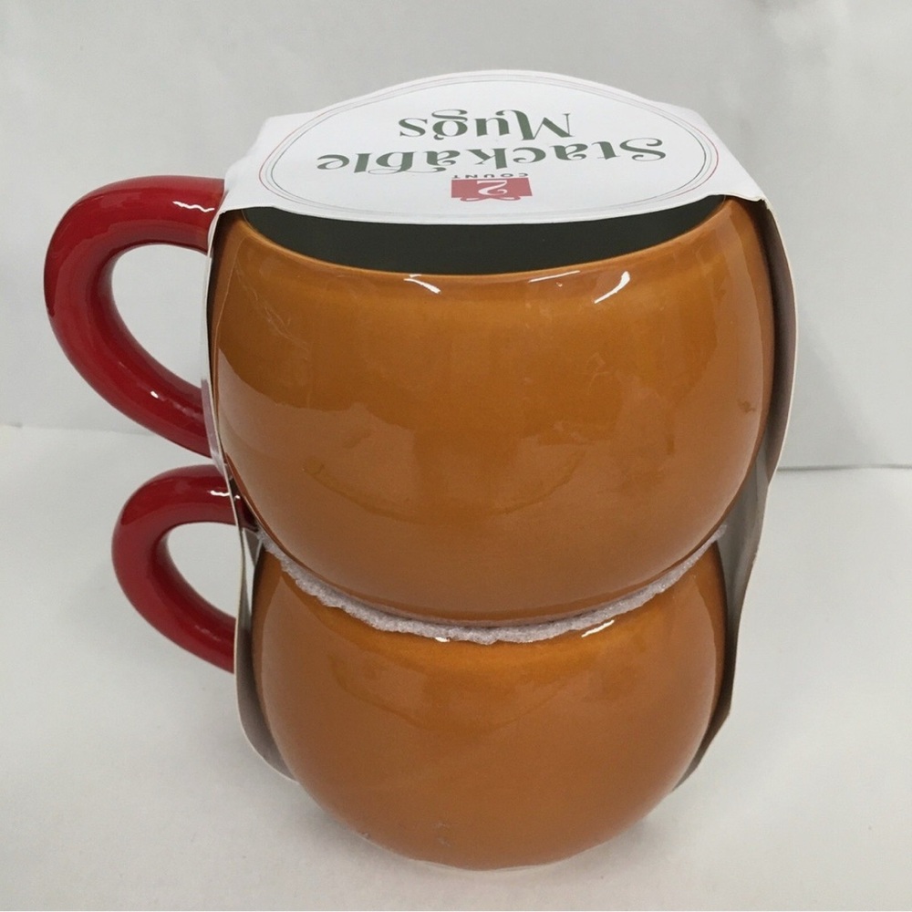 Gingerbread Man Stackable Mugs with Red Handles - Picture 3 of 6